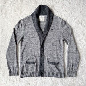 Abercrombie & Fitch Men Gray Button Down Knit Cardigan Shawl Sweater MEDIUM 90s
